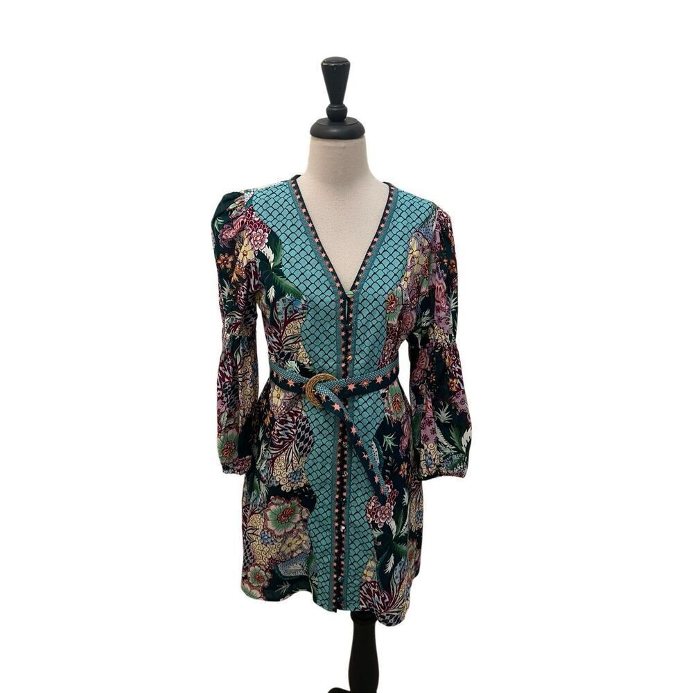 Anna Cate Womens Button Front Belted Linen Blend Octavia Dress Multicolor Small